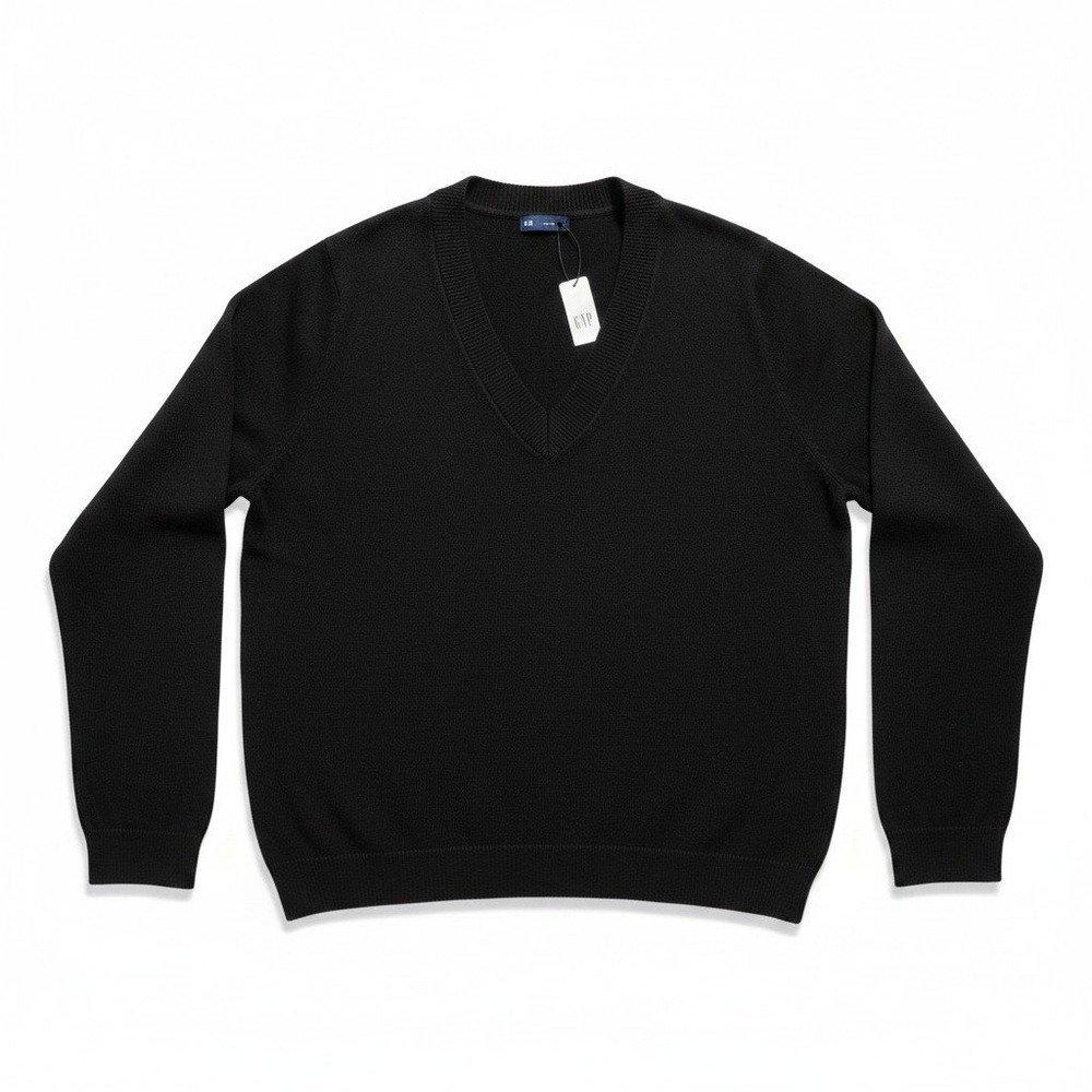 GAP Womens L Black V-Neck Sweater NWT‎ Cotton Blend Classic Preppy Office Layer